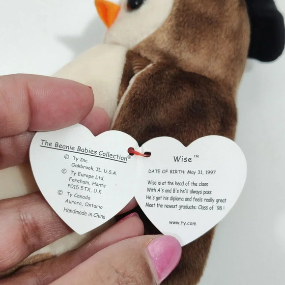 Ty Beanie Babies Original Wise Owl Brown Plush Toy with Hang Tag Class of '98 - Picture 7 of 8